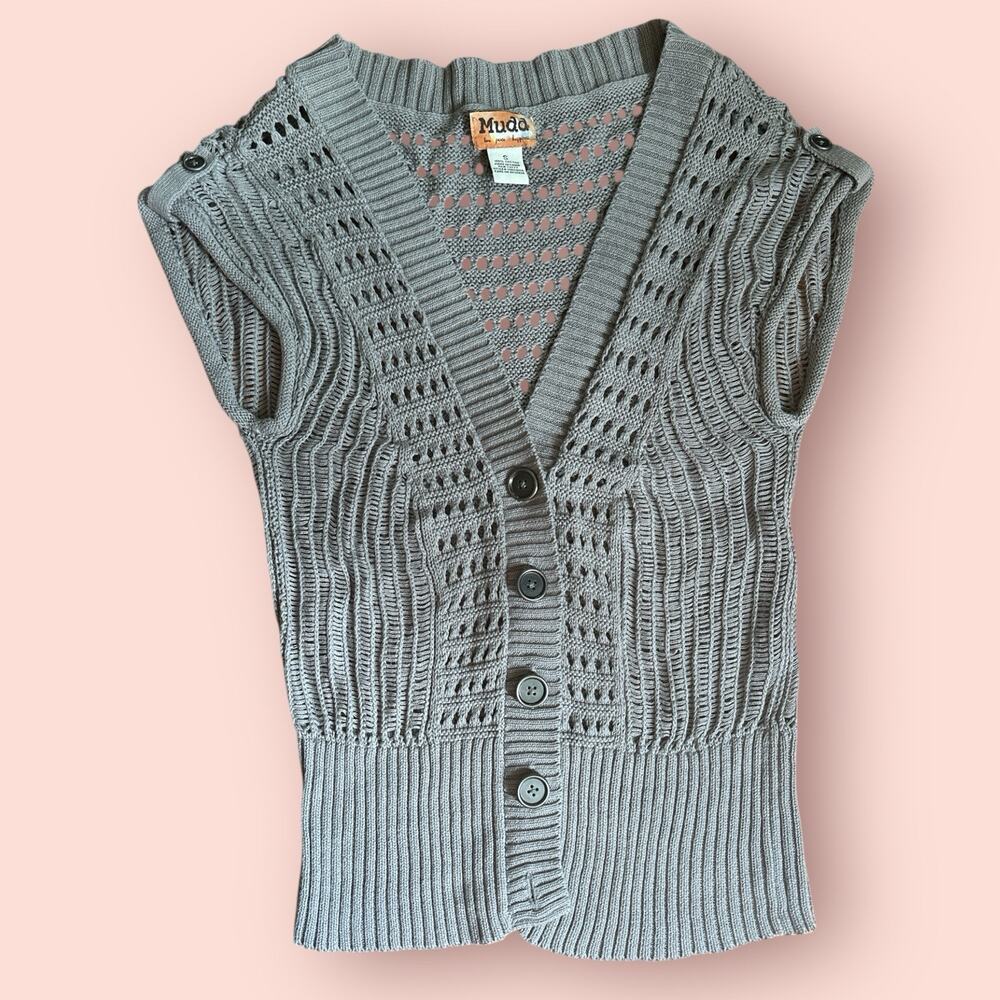 Y2K Cardigan Women Small Gray Short Sleeve Fairy Grunge Boho Indie Bella Elena